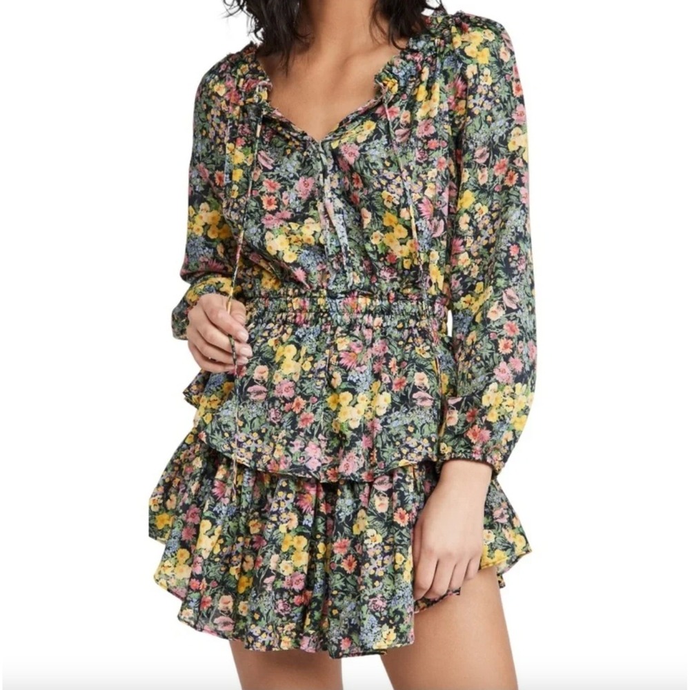 LoveShackFancy Popover Dress Night Sky Glow Floral Ruffle Mini Dress S‎ Fairy